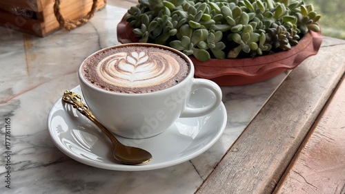 Hot Mocha Coffee in a Cute Cozy Cafe