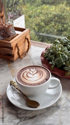 Hot Mocha Coffee in a Cute Cozy Cafe