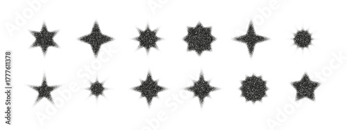Collection of grainy sparkle icons in halftone retro style. Vintage textured sparkle shapes isolated on white background for poster, graphic, print and modern design