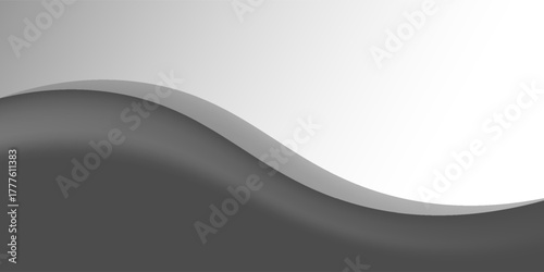Minimalist black and gray wave vector design with smooth flowing curves at the bottom, transitioning into a clean white background. Ideal for banners, footers, or modern layouts.