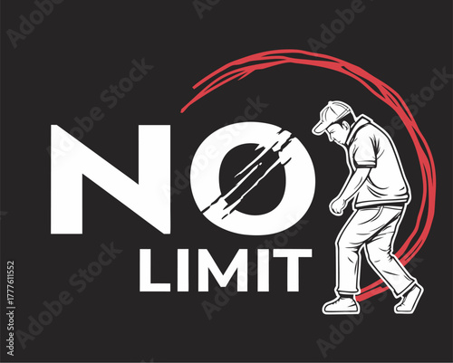 Illustration of a man with no limit text on a black background design