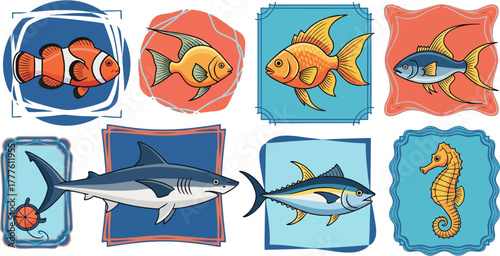 Set of various fish vector illustration