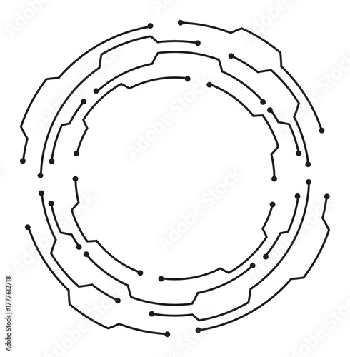 Abstract geometric cyber circle design with interconnected lines and shapes, ideal for technology themes.
