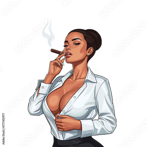 Pin-up Style Woman with a Cigar