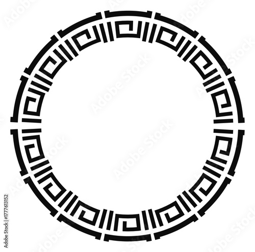 Minimalistic black and white circular frame with geometric patterns, ideal for decorative design.