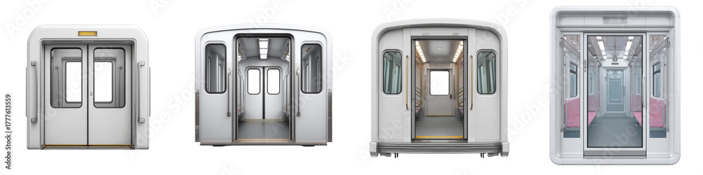 Fototapeta premium Subway train doors interior views modern designs on transparent background