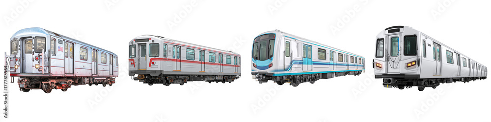 Obraz premium multiple subway train models modern classic designs on transparent background