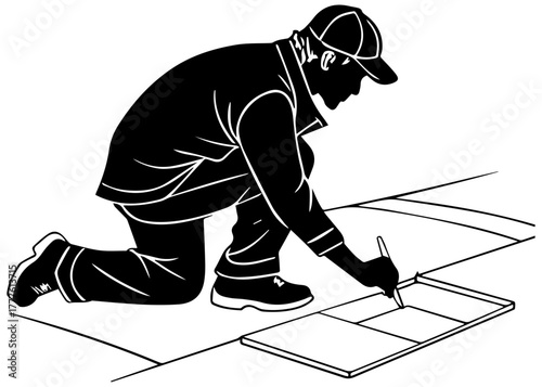 Person Kneeling and Drafting – Planning Silhouette Vector