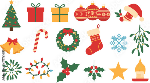 Festive christmas decorations collection a variety of seasonal symbols for holiday design projects