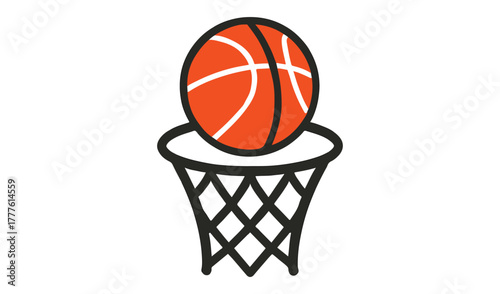 Basketball going into a net with a white background
