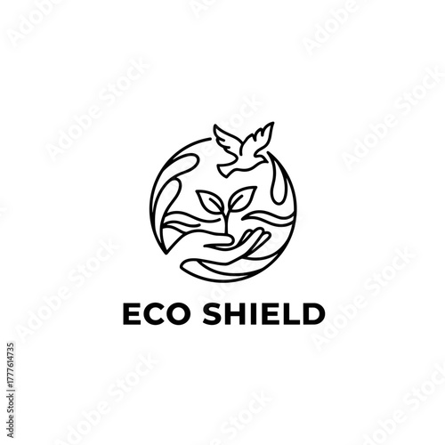 Eco-friendly logo design featuring hands, leaves, and a dove  
