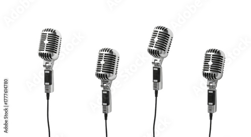 Four vintage microphones isolated on transparent background