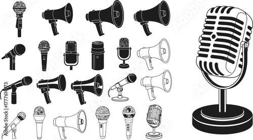 Microphone megaphone vector icons audio equipment illustration