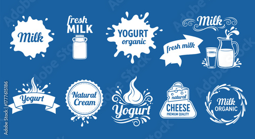 Dairy products vector logos milk yogurt cheese cream designs