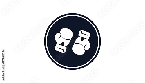 Icon of two boxing gloves inside a dark blue circle, symbolizing combat and sports