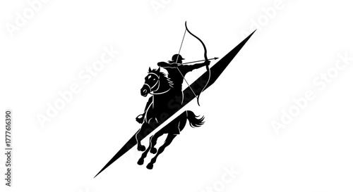 Illustration of an Archer on Horseback Aiming an Arrow with a Bolt Background for Designs