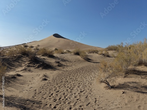 Cinematic Aerial Drone View of Singing Dune – Desert Landscape of Altyn Emel