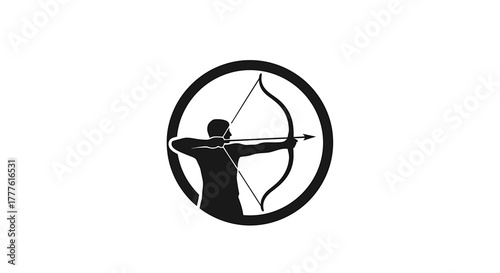 Archery silhouette of a person aiming a bow and arrow in a circular emblem, representing focus and precision in sports
