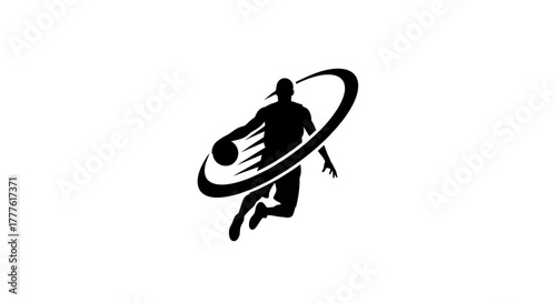 Dynamic Basketball Icon Silhouette of Player Soaring with Ball, Sports Logo Design