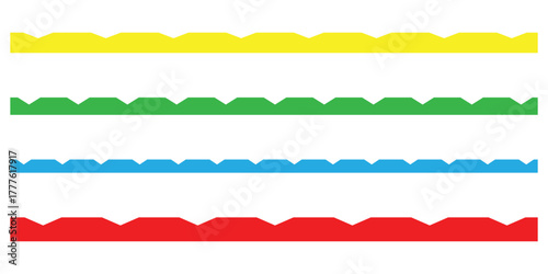 Scalloped edge on white page. Modern pattern retro Scalloped set on white background. Colour pattern scallop vector icons set on white background. Simple vintage abstract scallop set. EPS 10. 