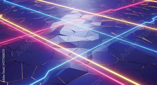 Glowing neon lines on cracked surface art 