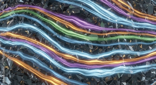 Glowing neon lines on cracked surface art 