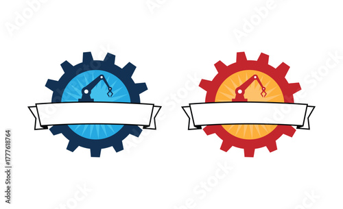 Gear and robotic icon on white background. stock illustration