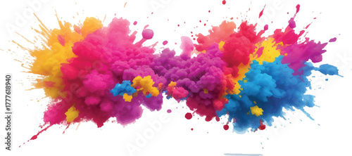 Colorful powder explosion vibrant Holi festival concept abstract background for graphic design and creative projects
