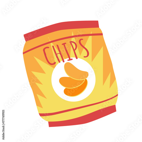 Colorful isolated bag of potato chips snack on white background vector illustration