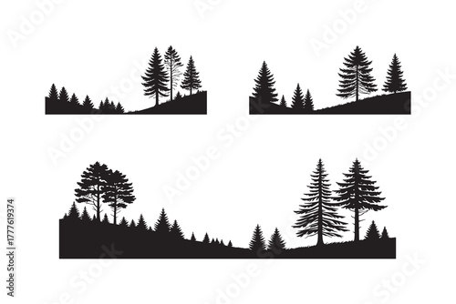 Coniferous Forest Silhouette Borders Set – Pine Tree Landscape Pack