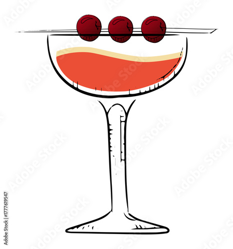 A stylish cocktail garnished with cherries, presented in an elegant glass, perfect for celebrations.
