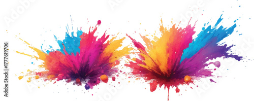 Colorful paint splashes vibrant powder explosion abstract vector illustration for Holi festival and creative design projects