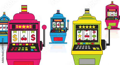 Exciting Casino Scene, Slot Machines, Las Vegas, Illustration, Vibrant Colors, Dynamic Perspective, Gaming Adventure