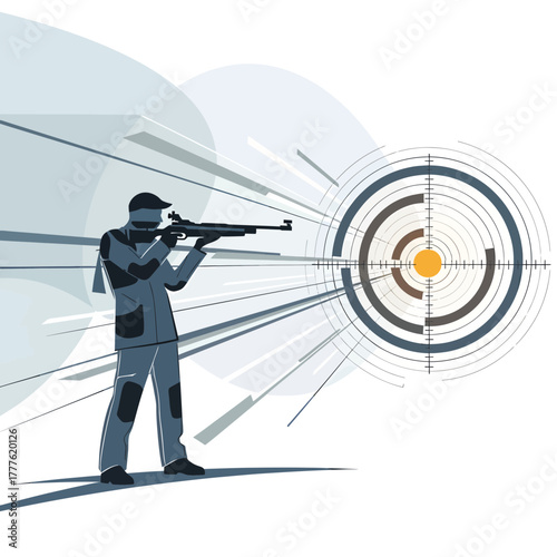Action Shooting, Marksman, Shooting Range, Illustration, Target Practice, Dynamic Environment, Focused Perspective