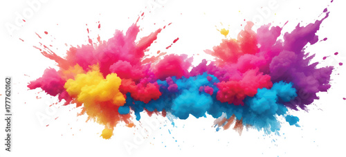 Colorful powder explosion vibrant holi paint splash on white background perfect for festive designs and creative projects