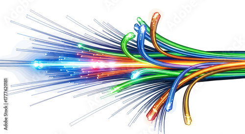 Dynamic Action of Fiber Optics, Technology, Digital Space, Illustration, Futuristic Environment, Close-Up View, Connectivity Concept