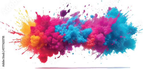 Colorful powder explosion vibrant burst of colors great for Holi festival designs and abstract backgrounds