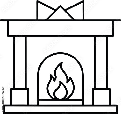 Simple outlined fireplace with flame graphic hearth