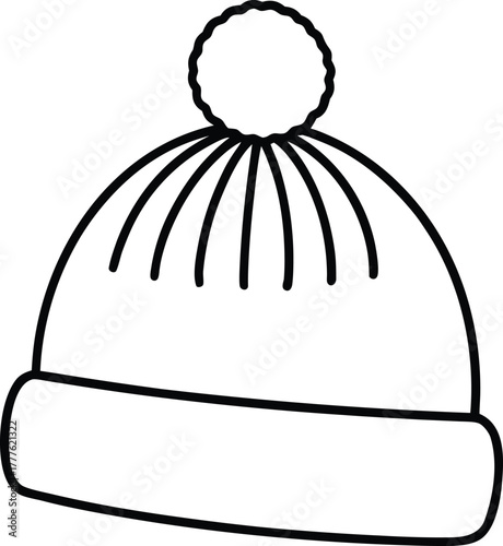 Black line art winter hat with pom beanie pompom
