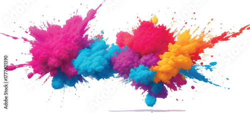 Colorful powder explosion vibrant Holi festival celebration isolated on white background