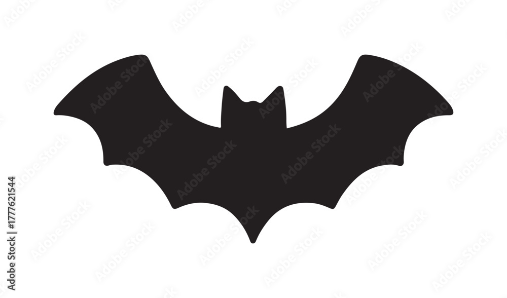 Fototapeta premium Black silhouette of a bat with outstretched wings on a white background