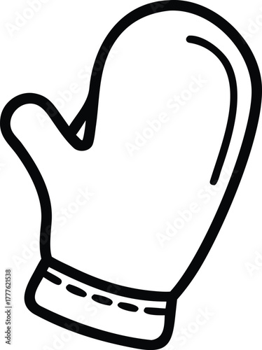 Black line art oven mitt on background glove kitchen