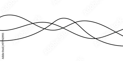 Thin curved wavy line stripes on white background. Abstract black flowing doodle lines. Isolated thin flowing wiggle lines on white background. EPS 10. 