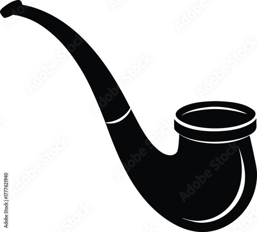 Black silhouette of a curved smoking pipe on a white background 1