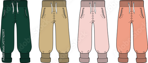 Collection of four colorful jogger pants, perfect for casual wear and active lifestyles