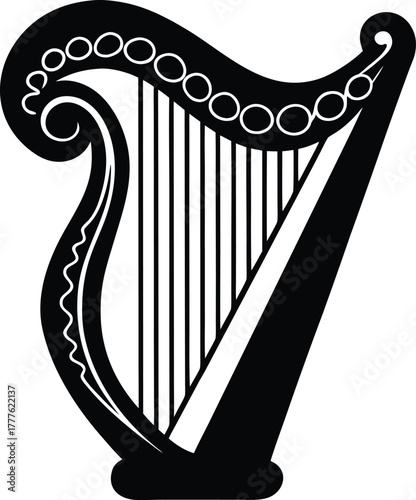 Black Irish Harp Silhouette Vector Traditional Celtic Harp