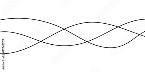 Thin curved wavy line stripes on white background. Abstract black flowing doodle lines. Isolated thin flowing wiggle lines on white background. EPS 10. 