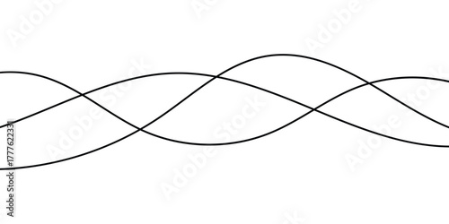 Curved Thin-wavy lines set on white page. Wavy black thin line set. Thin wavy lines set on isolated white page. EPS 10. 