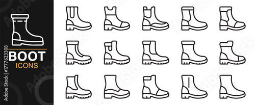Combat and safety boot vector icons in clean minimal outline style