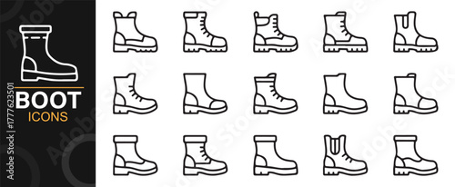 Work boots and outdoor shoe icon set for industrial and hiking design